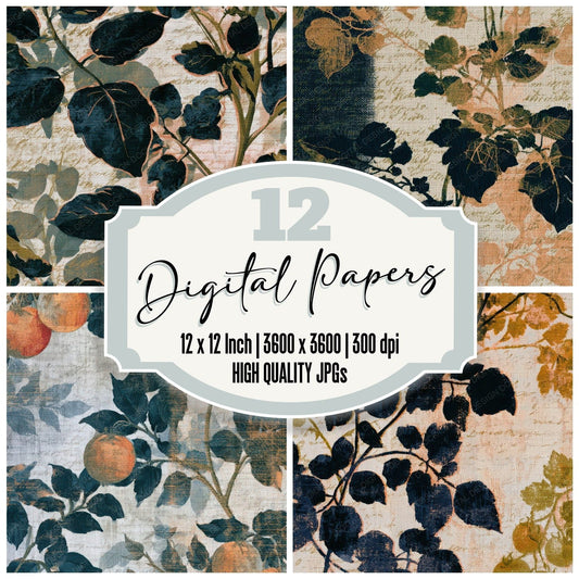 Embroidery Tomato Vines Olive Ochre Digital Paper Pack (DDD013972)