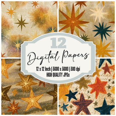 Folk Art Neon Stars Amber Seamless Digital Paper Pack (DDD013973)