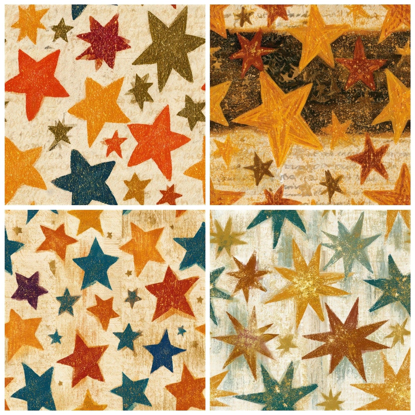Folk Art Neon Stars Amber Seamless Digital Paper Pack (DDD013973)