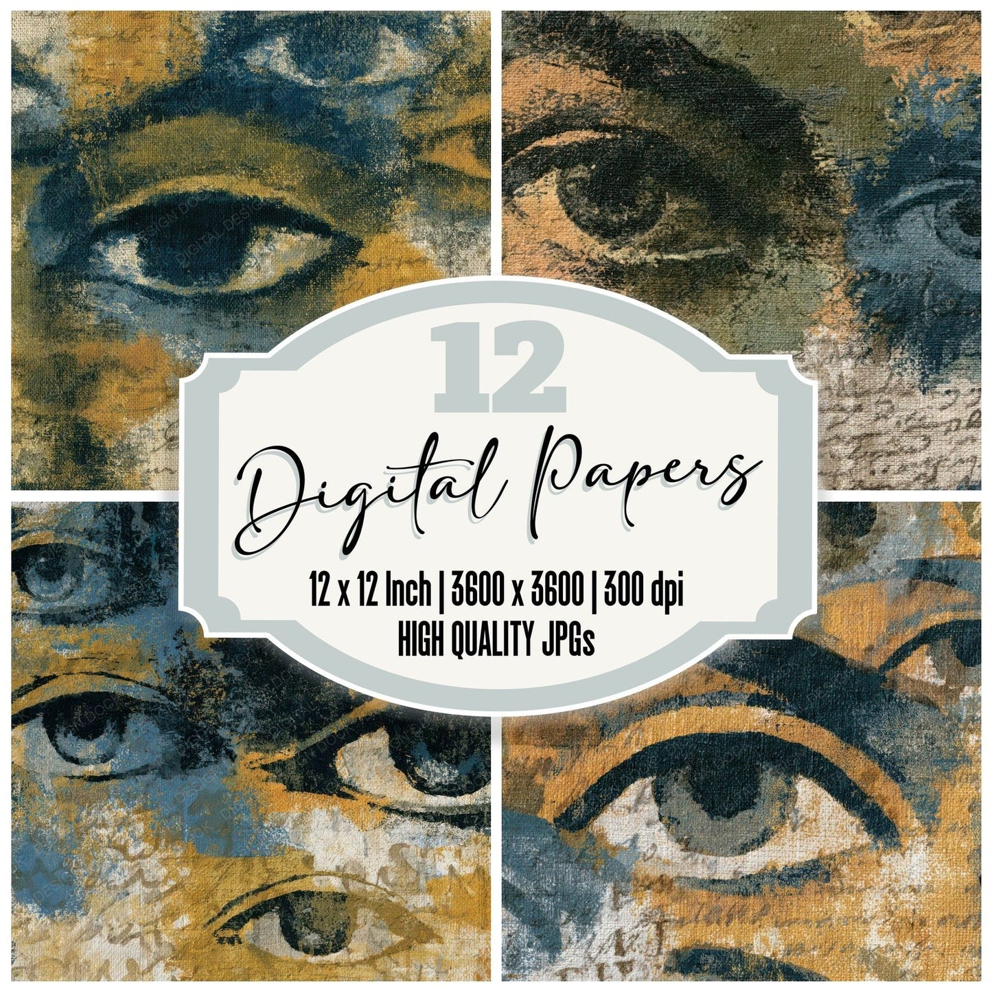 Fresco Cyclops Eyes Olive Ochre Digital Paper Pack (DDD013974)