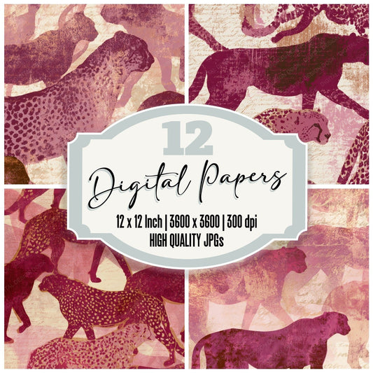 Infrared Cheetah Wine Rose Digital Paper Pack (DDD013976)