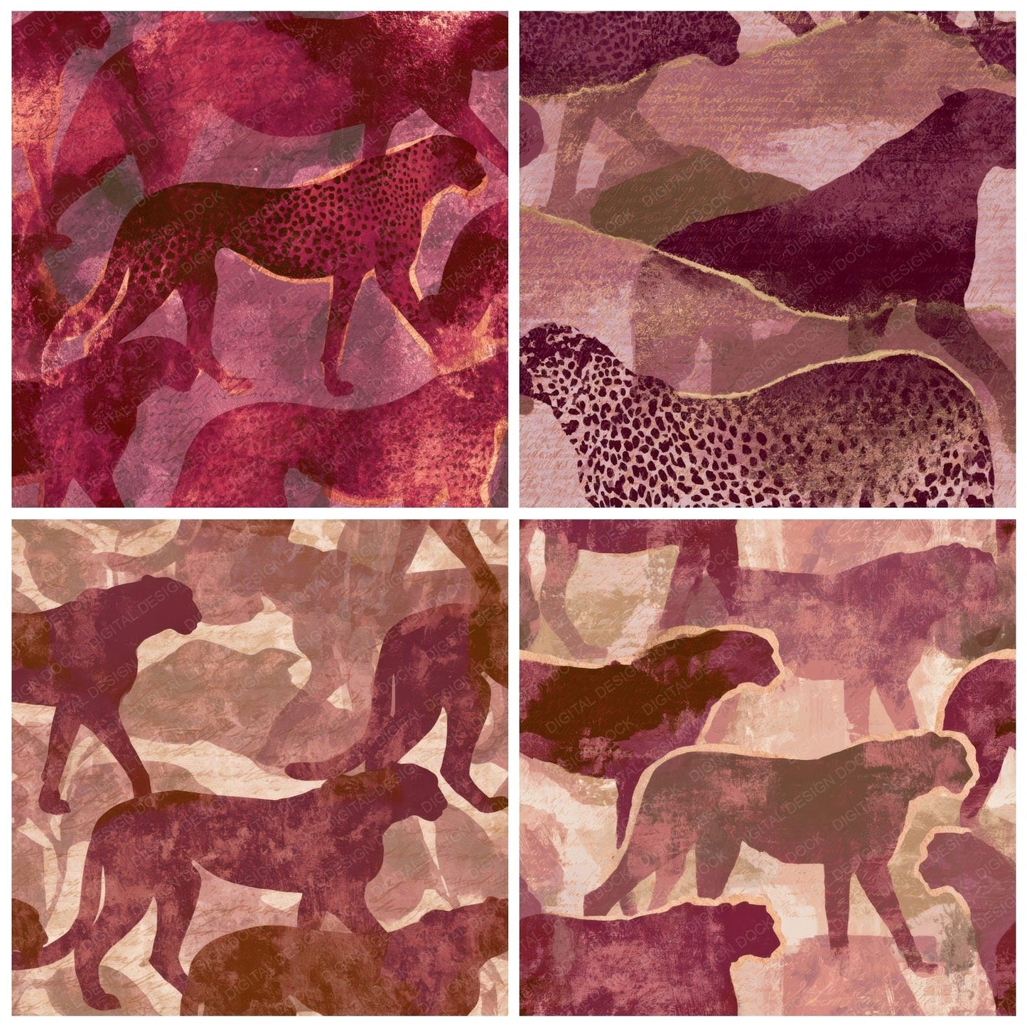 Infrared Cheetah Wine Rose Digital Paper Pack (DDD013976)