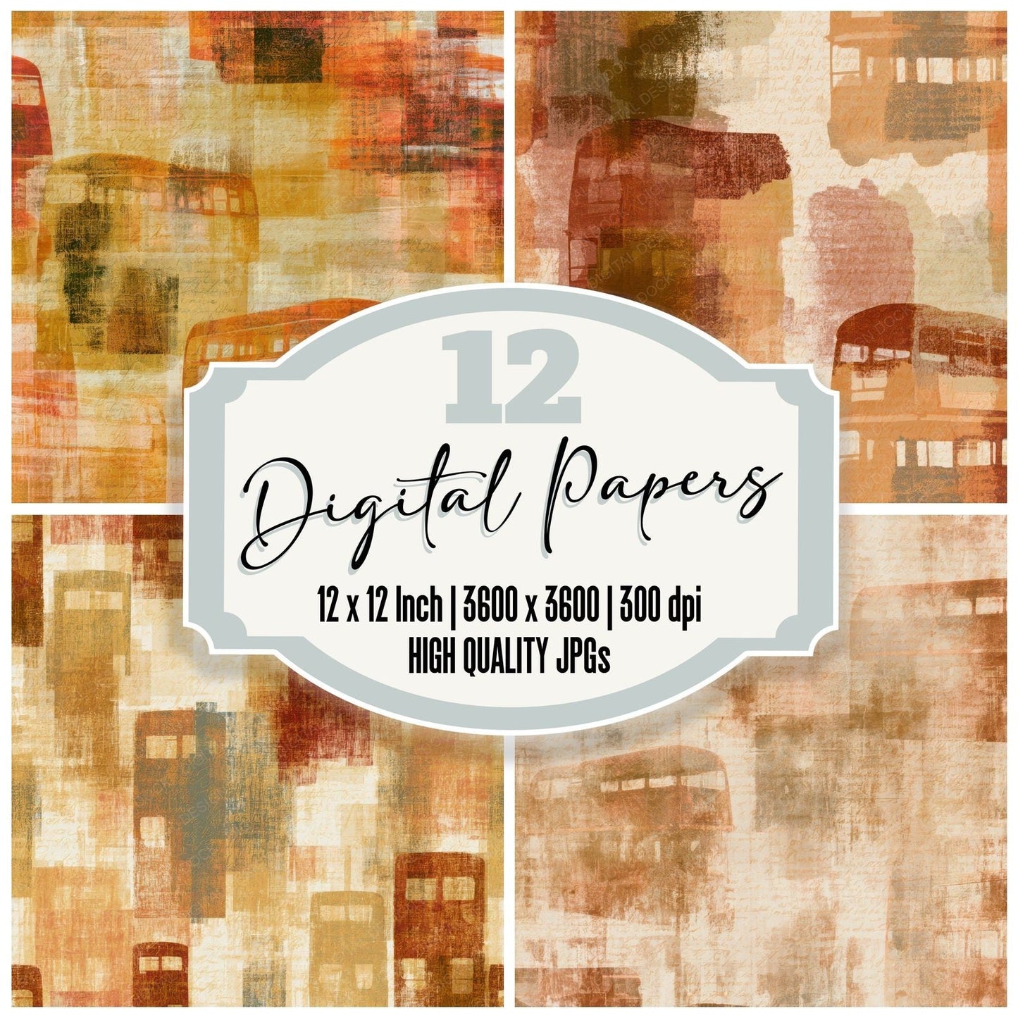 Layered London Buses Rust Brass Digital Paper Pack (DDD013977)