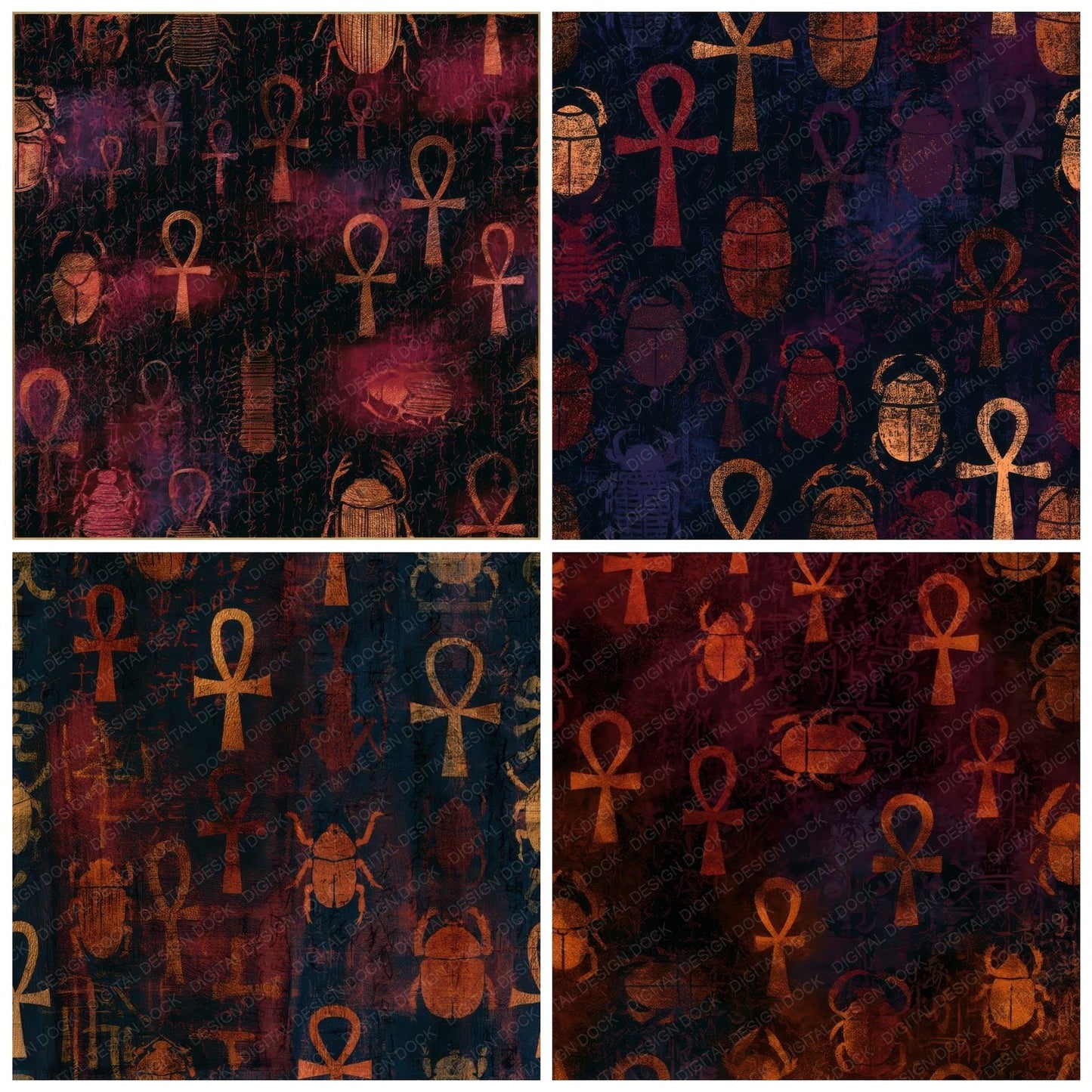 Mezzotint Ankhs Scarabs Oxblood Digital Paper Pack (DDD013979)