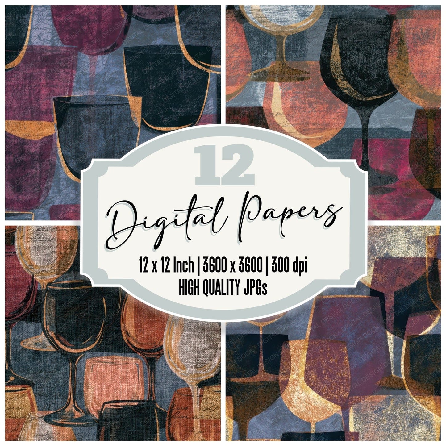 Mezzotint Lowball Jet Rose Pewter Digital Paper Pack (DDD013980)