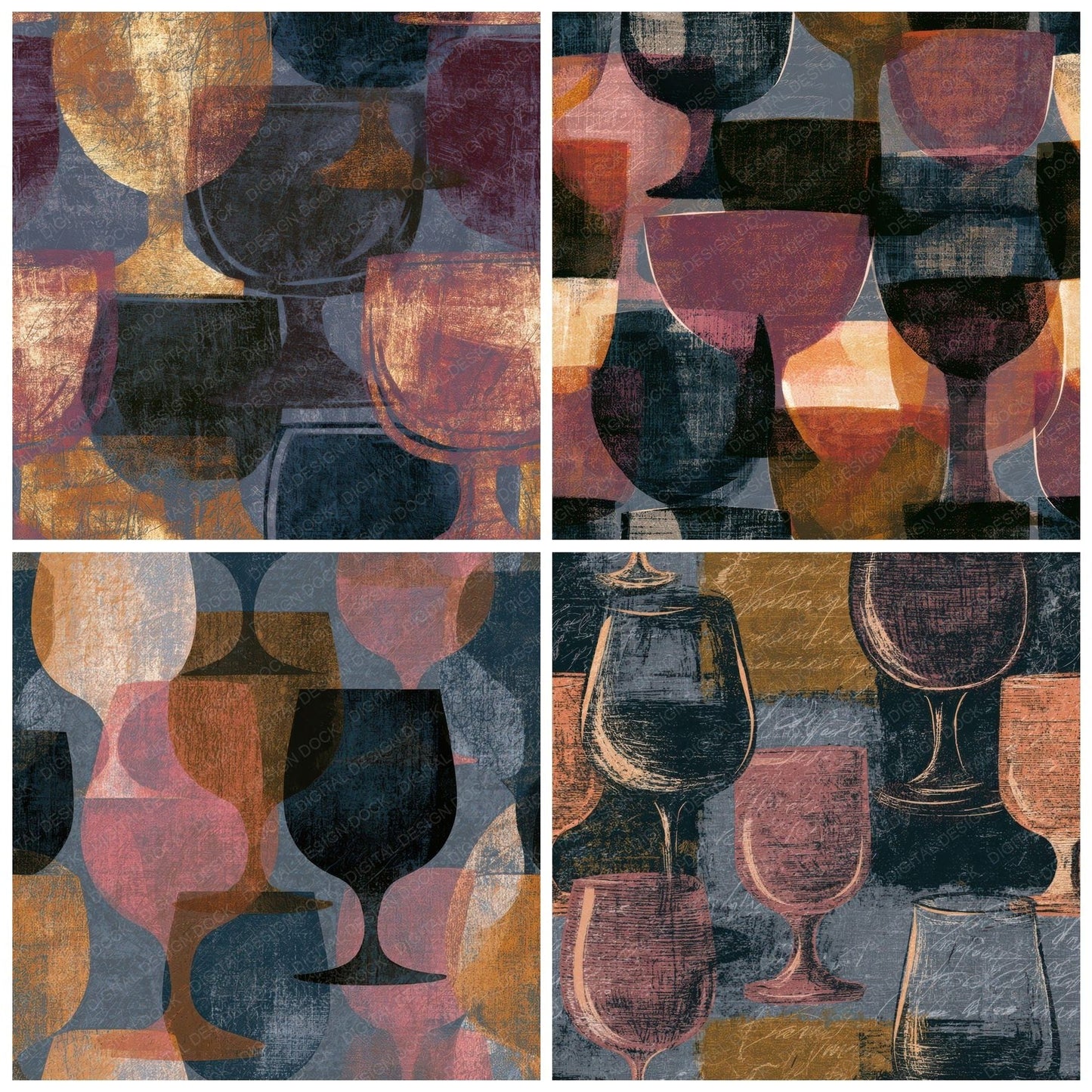 Mezzotint Lowball Jet Rose Pewter Digital Paper Pack (DDD013980)