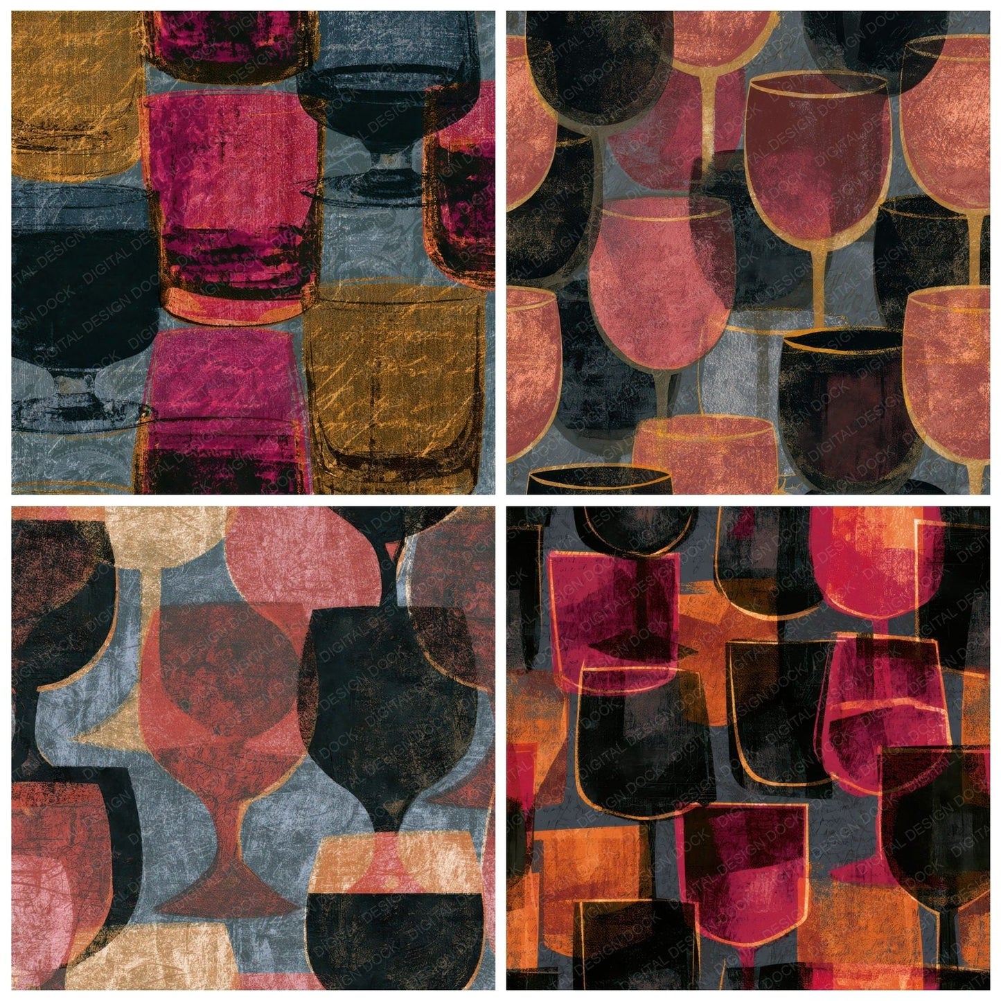 Mezzotint Lowball Jet Rose Pewter Digital Paper Pack (DDD013980)
