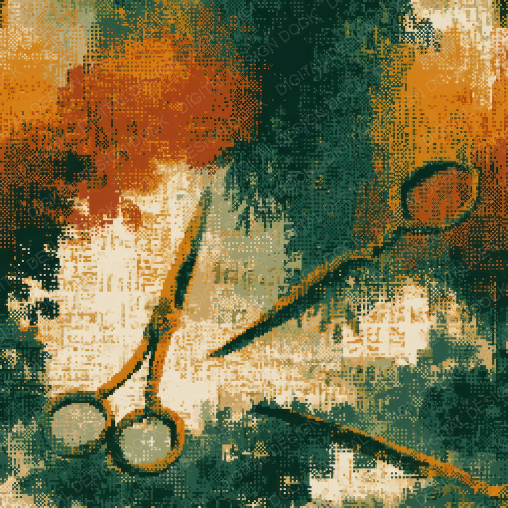 Pixel Antique Scissors Avocado Burnt Orange Digital Paper Pack (DDD013981)