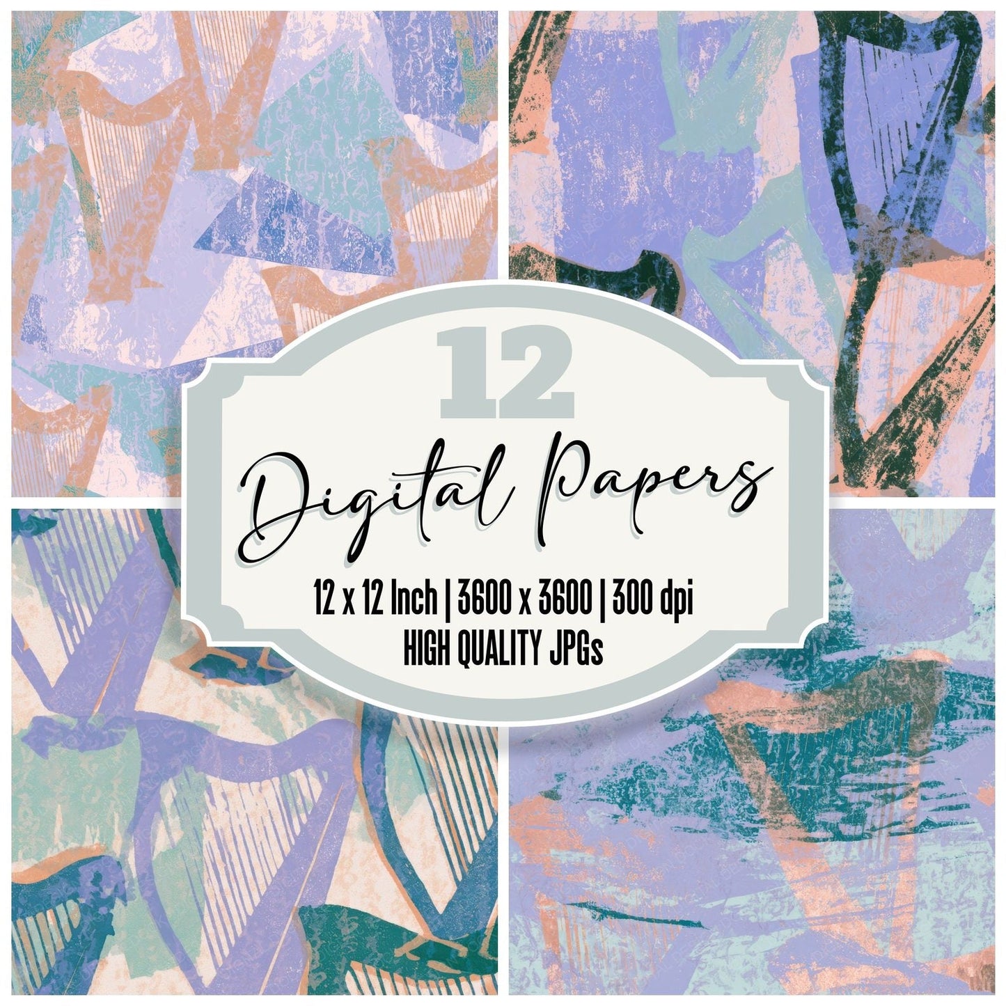 Screenprint Harps Lilac Mint Digital Paper Pack (DDD013982)