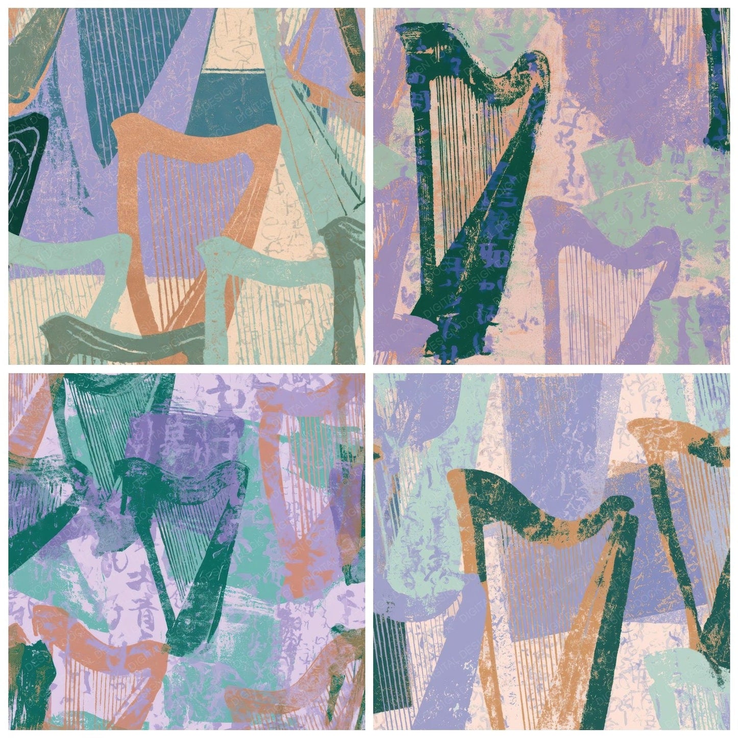 Screenprint Harps Lilac Mint Digital Paper Pack (DDD013982)
