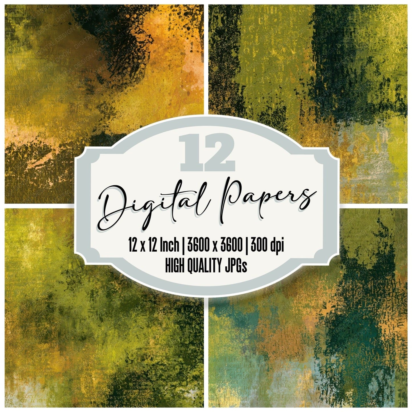 Typographic Olive Chartreuse Abstract Digital Paper Pack (DDD013983)