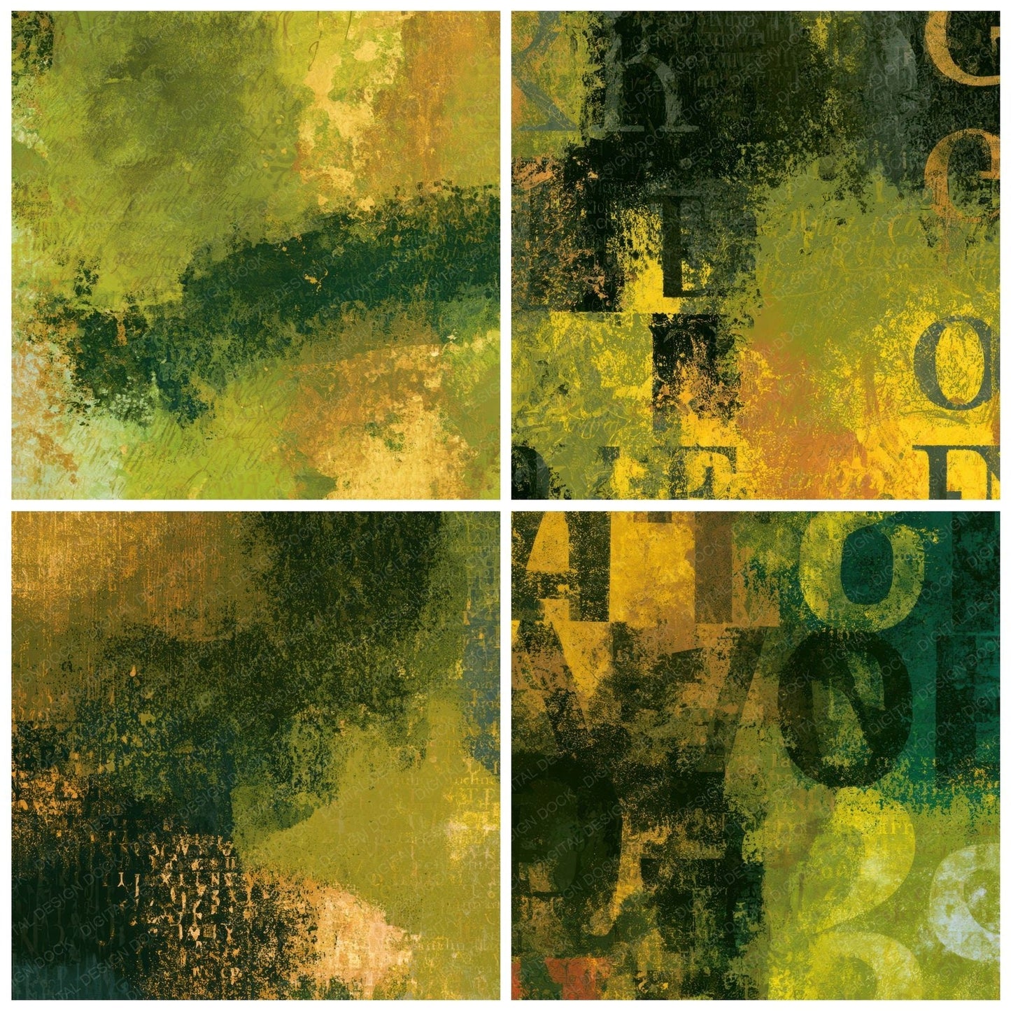 Typographic Olive Chartreuse Abstract Digital Paper Pack (DDD013983)