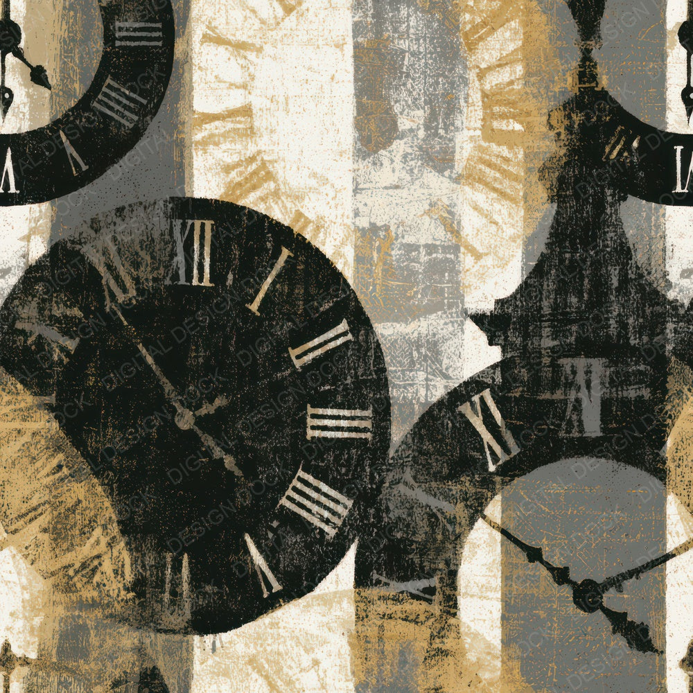 Woodblock Pendulum Clocks Ink White Digital Paper Pack (DDD013984)