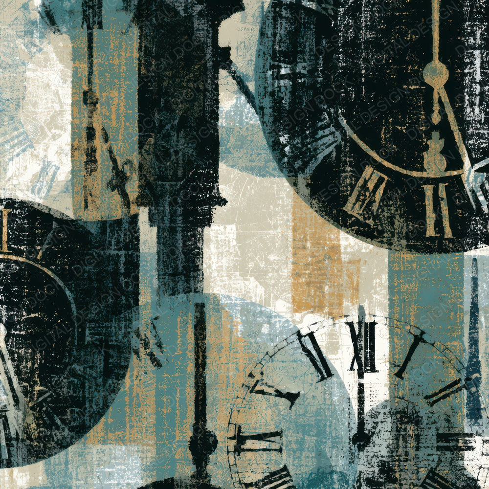 Woodblock Pendulum Clocks Ink White Digital Paper Pack (DDD013984)
