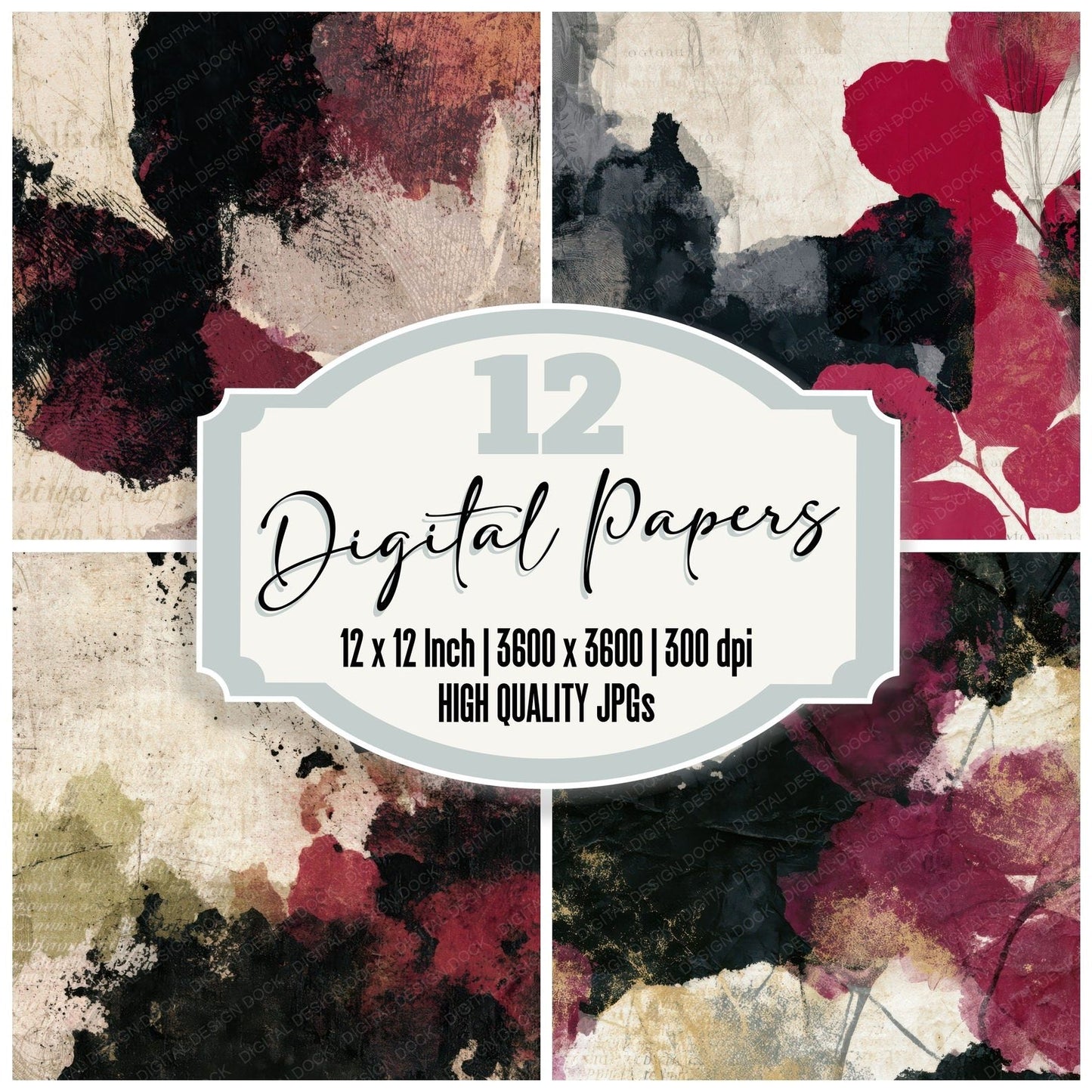 Antique Botanical Oxblood Bone Tonal Digital Paper Pack (DDD013985)