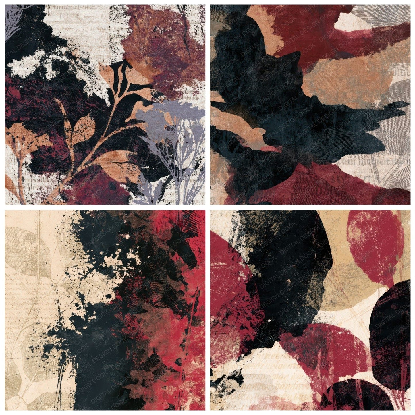 Antique Botanical Oxblood Bone Tonal Digital Paper Pack (DDD013985)