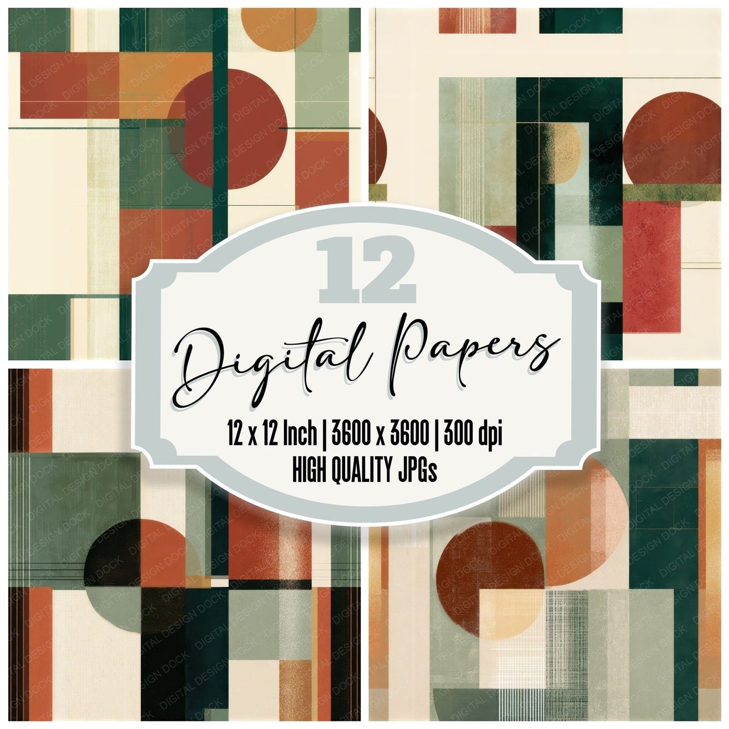 Bauhaus Adobe Sage Abstract Digital Paper Pack (DDD013986)