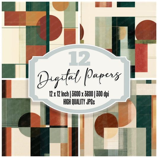Bauhaus Adobe Sage Abstract Digital Paper Pack (DDD013986)