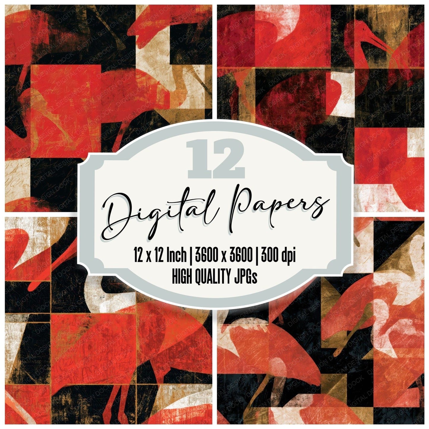 Bauhaus Spoonbill Crimson White Digital Paper Pack (DDD013987)