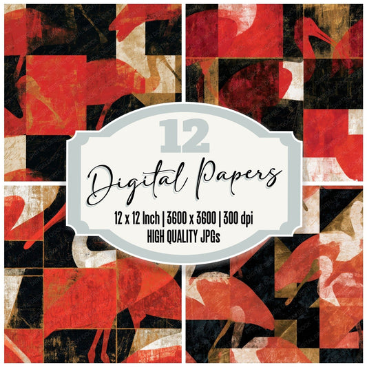 Bauhaus Spoonbill Crimson White Digital Paper Pack (DDD013987)