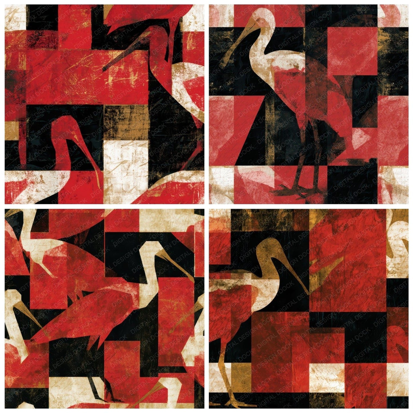 Bauhaus Spoonbill Crimson White Digital Paper Pack (DDD013987)
