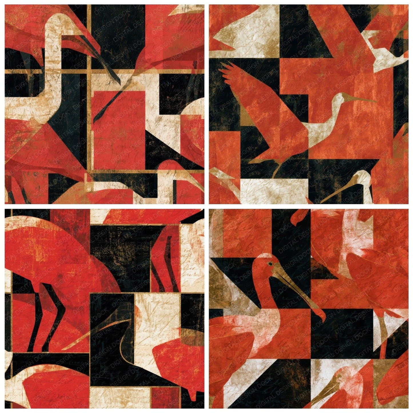 Bauhaus Spoonbill Crimson White Digital Paper Pack (DDD013987)