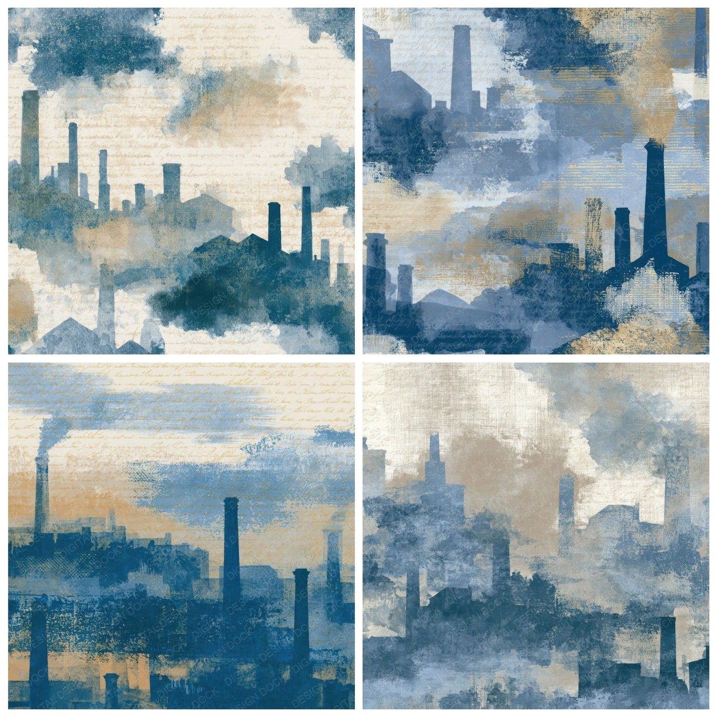 Cyanotype Factory Silhouettes Slate Sand Digital Paper Pack (DDD013988)
