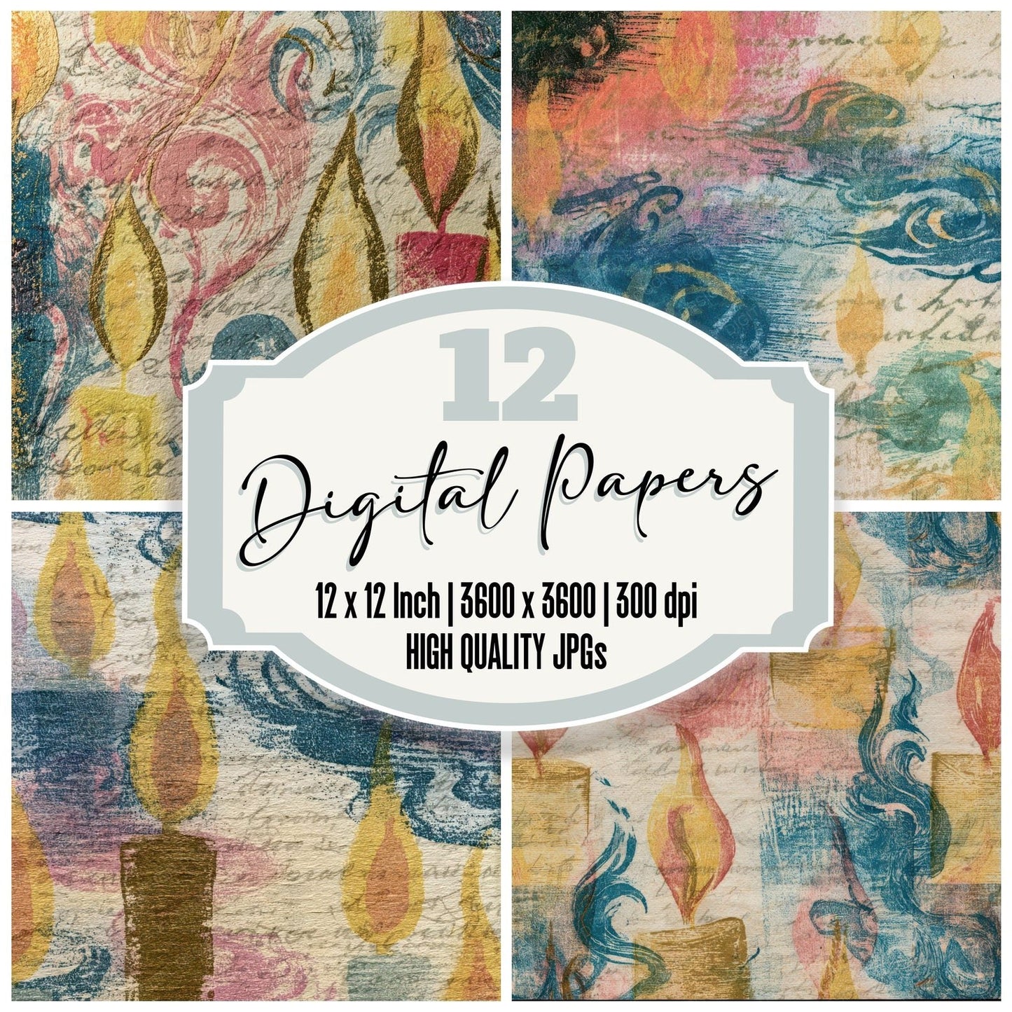 Drypoint Candle Smoke Pink Blue Lemon Digital Paper Pack (DDD013989)