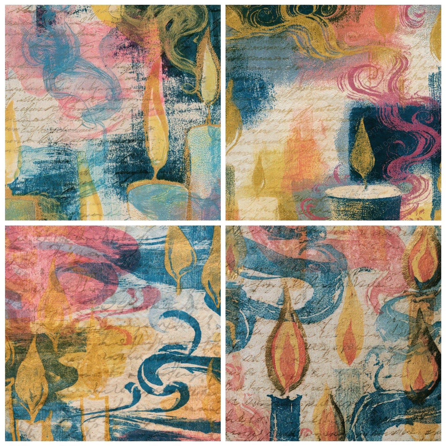 Drypoint Candle Smoke Pink Blue Lemon Digital Paper Pack (DDD013989)