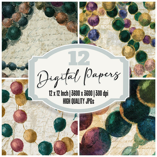 Engraving Mardi Gras Beads Green Blush Digital Paper Pack (DDD013990)