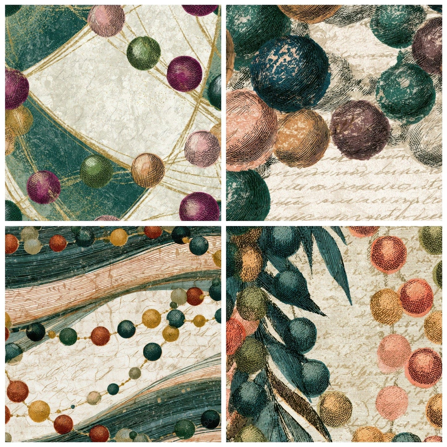 Engraving Mardi Gras Beads Green Blush Digital Paper Pack (DDD013990)