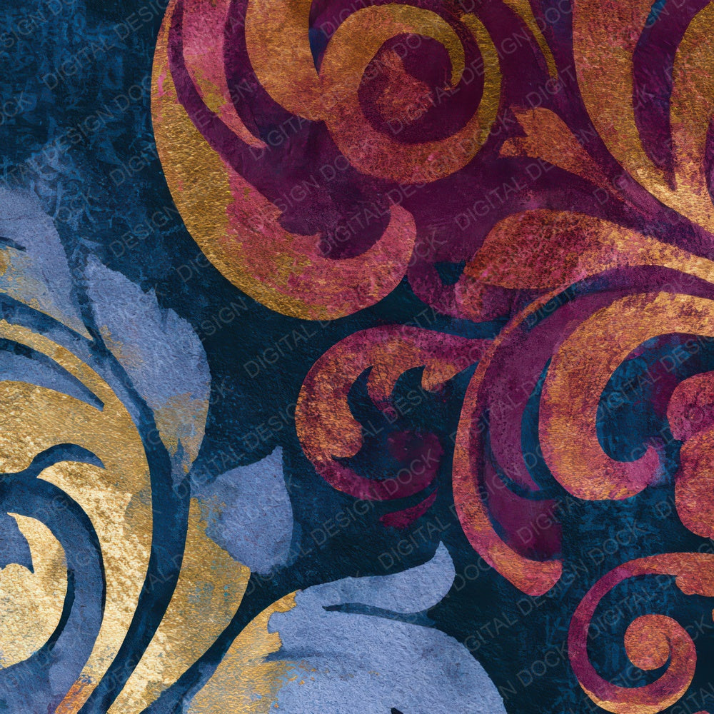 Ink Wash Baroque Scrollwork Rose Wine Digital Paper Pack (DDD013992)