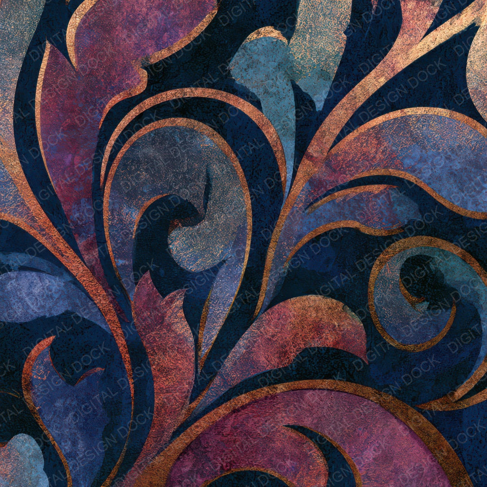 Ink Wash Baroque Scrollwork Rose Wine Digital Paper Pack (DDD013992)