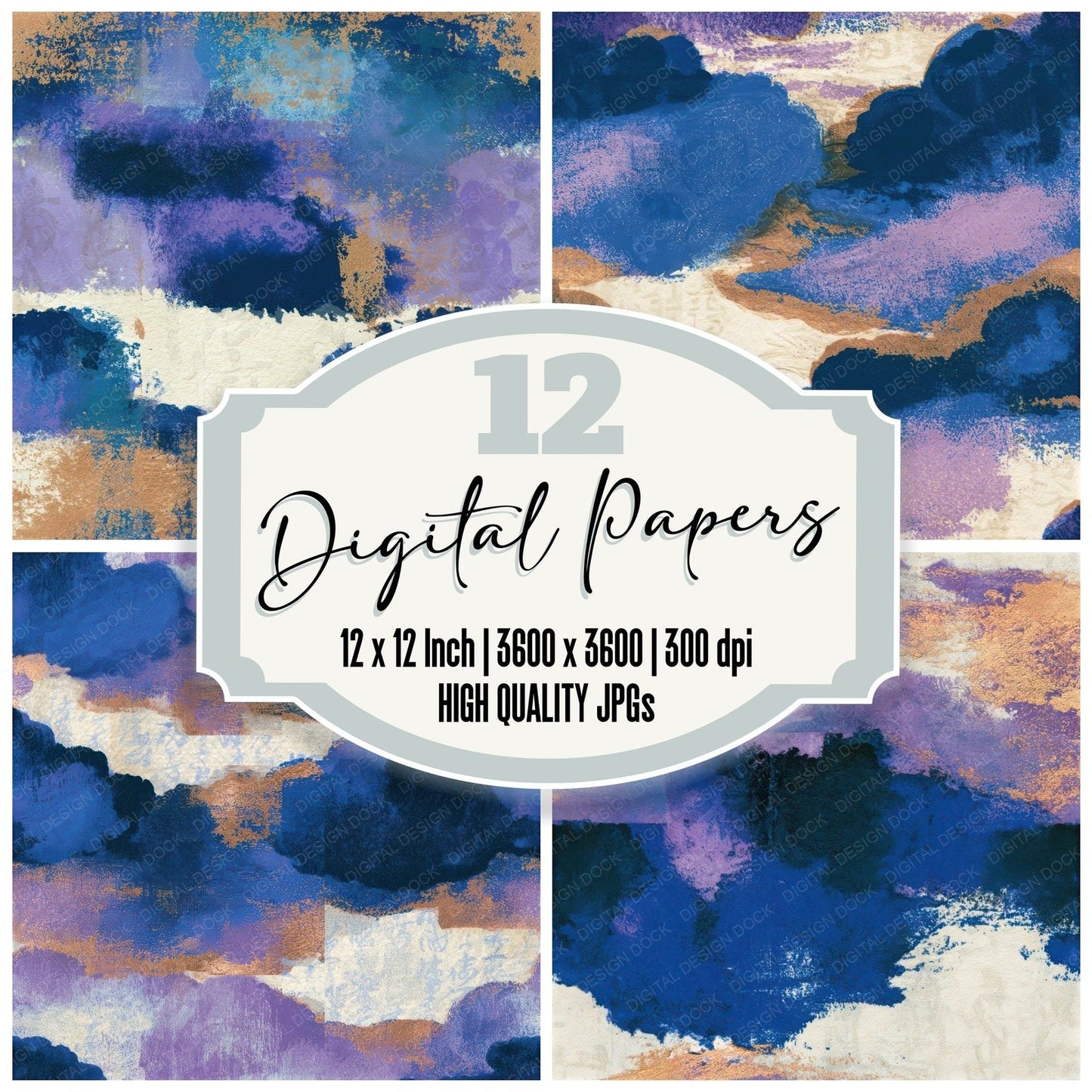 Letterpress Azurite Lavender Bone Seamless Digital Paper Pack (DDD013993)