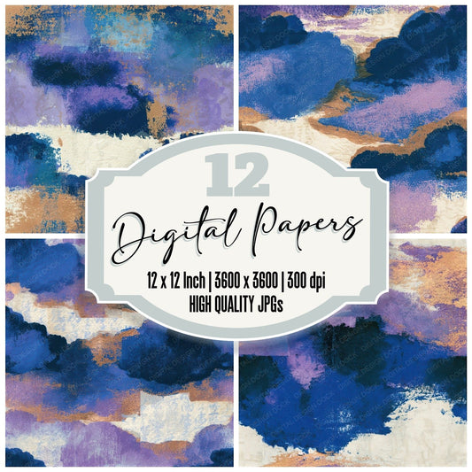Letterpress Azurite Lavender Bone Seamless Digital Paper Pack (DDD013993)