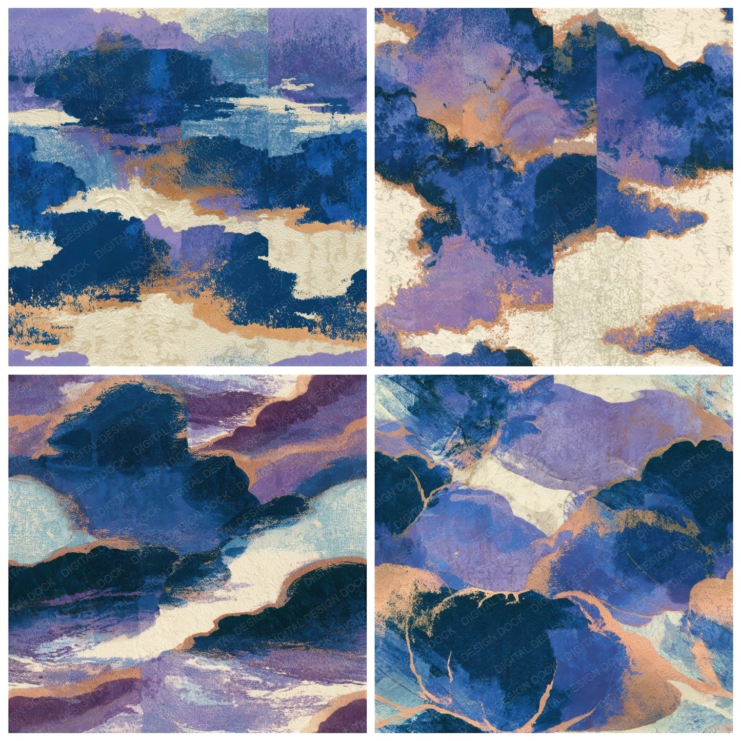 Letterpress Azurite Lavender Bone Seamless Digital Paper Pack (DDD013993)