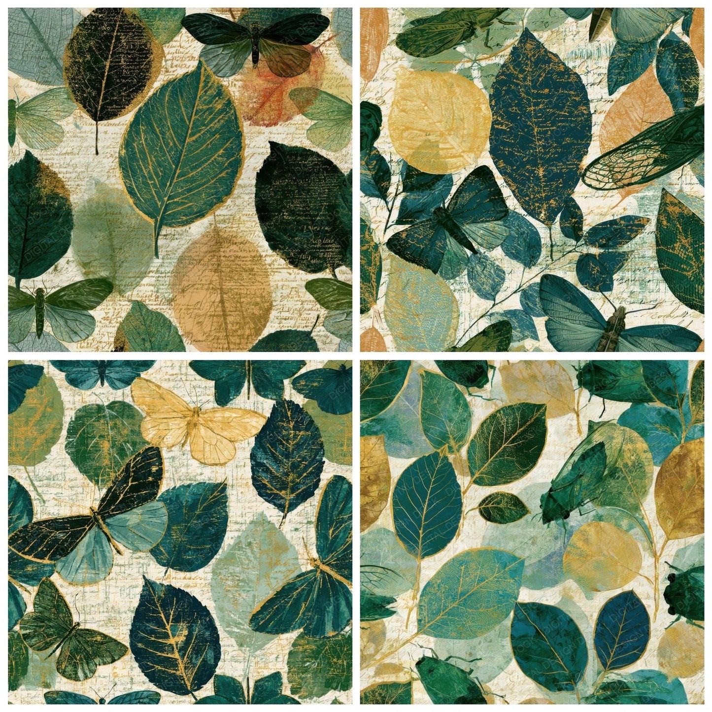 Maximalist Leaf Insects Soft Green Butter Digital Paper Pack (DDD013994)