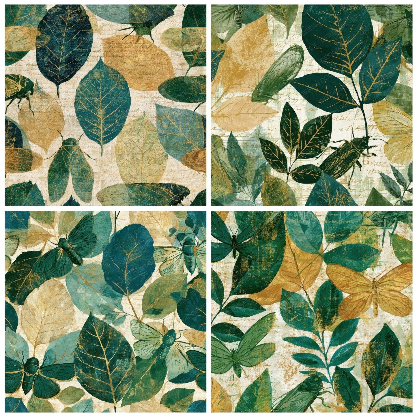 Maximalist Leaf Insects Soft Green Butter Digital Paper Pack (DDD013994)