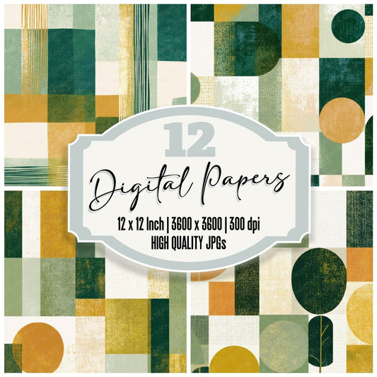 Mid Century Modern Soft Green Butter Abstract Digital Paper Pack (DDD013995)