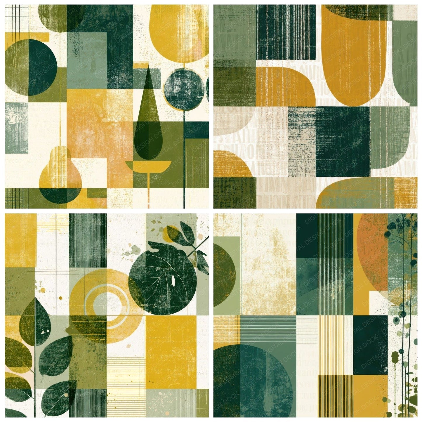 Mid Century Modern Soft Green Butter Abstract Digital Paper Pack (DDD013995)