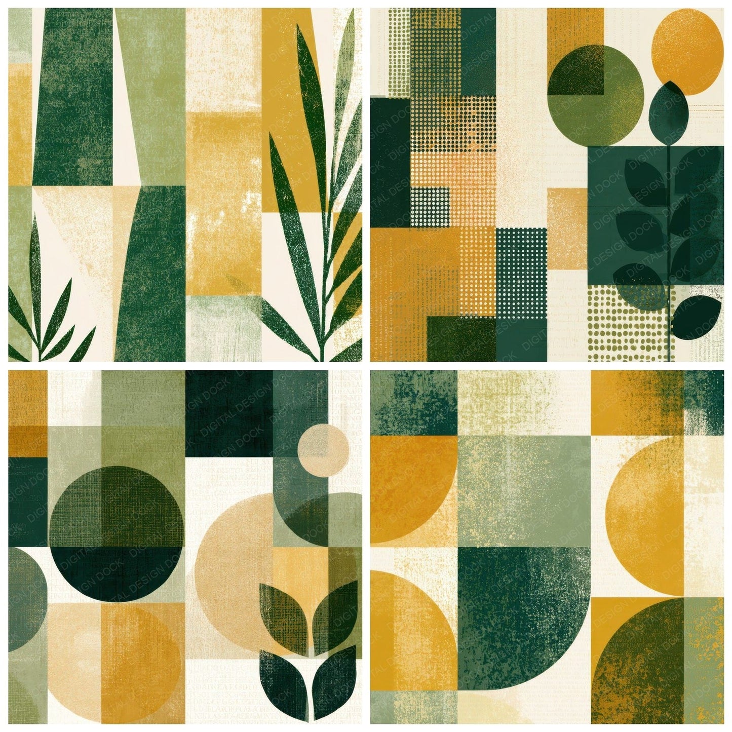 Mid Century Modern Soft Green Butter Abstract Digital Paper Pack (DDD013995)