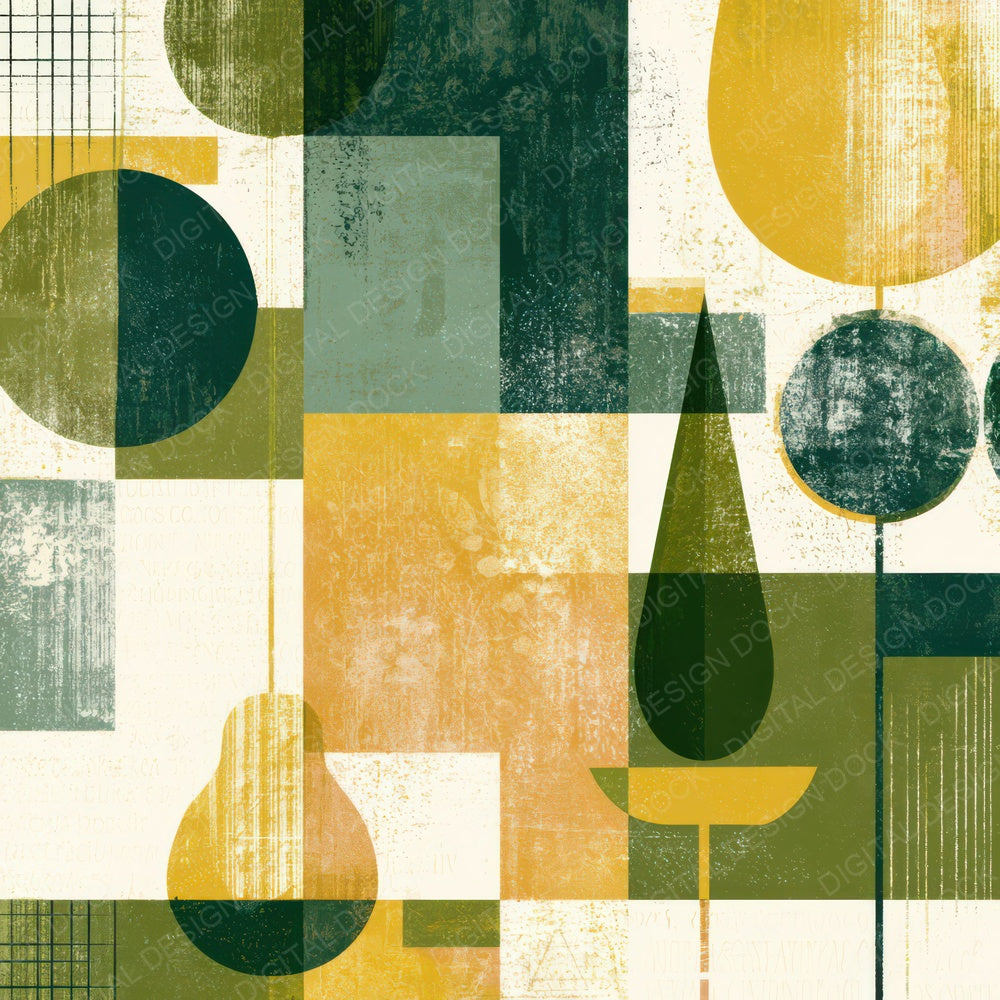 Mid Century Modern Soft Green Butter Abstract Digital Paper Pack (DDD013995)
