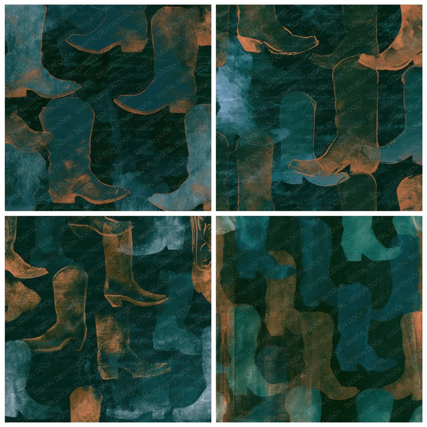 Photogram Cowboy Boots Jade Copper Digital Paper Pack (DDD013997)