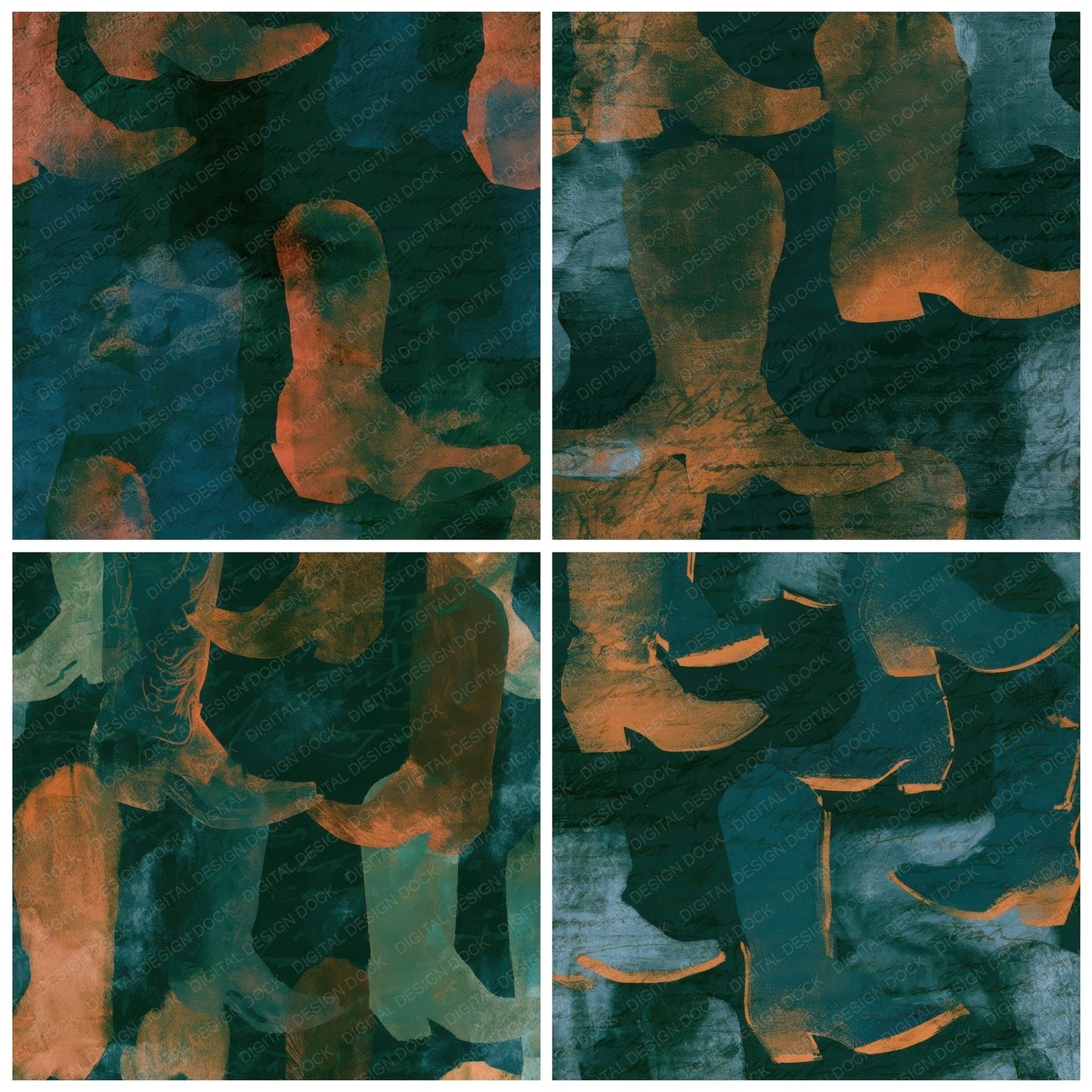 Photogram Cowboy Boots Jade Copper Digital Paper Pack (DDD013997)