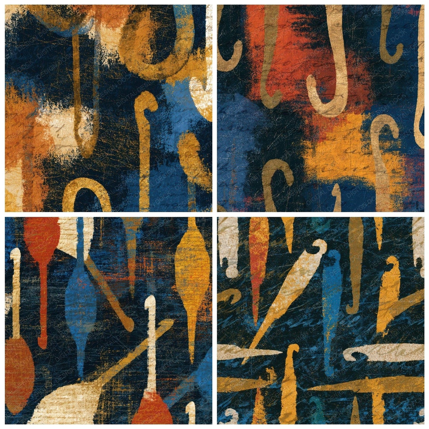 Scratchboard Crochet Hooks Sienna Indigo Digital Paper Pack (DDD014001)