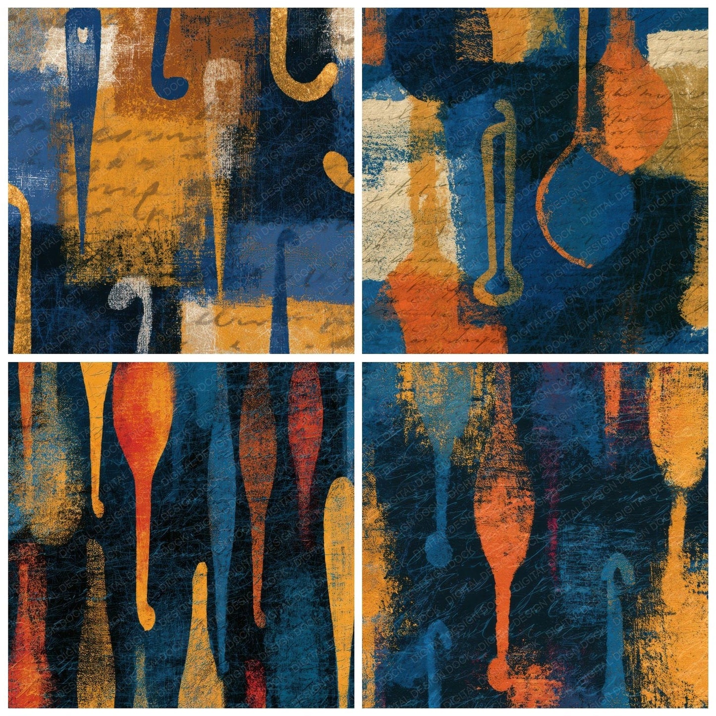Scratchboard Crochet Hooks Sienna Indigo Digital Paper Pack (DDD014001)