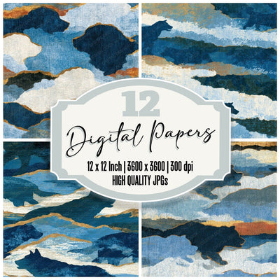 Ukiyo-e Puppies Icy Blue Charcoal Digital Paper Pack (DDD014002)