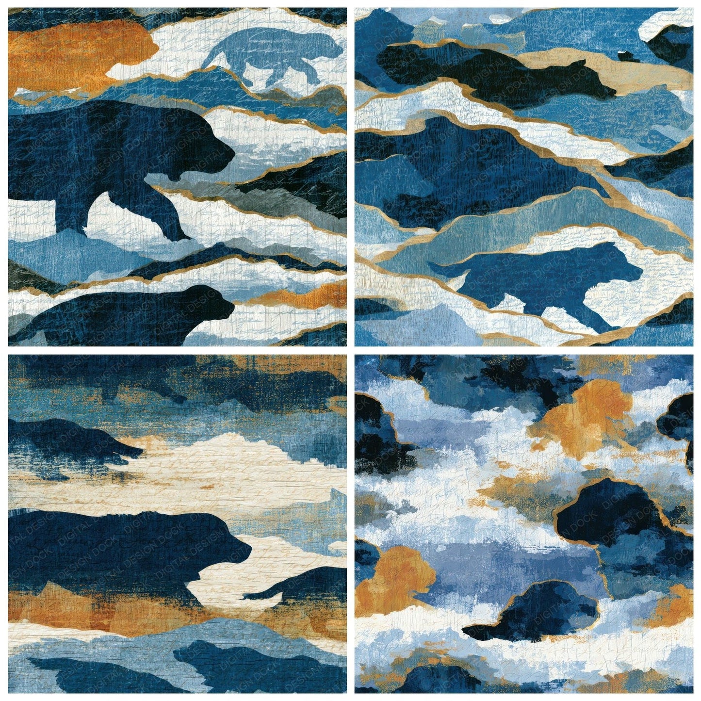Ukiyo-e Puppies Icy Blue Charcoal Digital Paper Pack (DDD014002)
