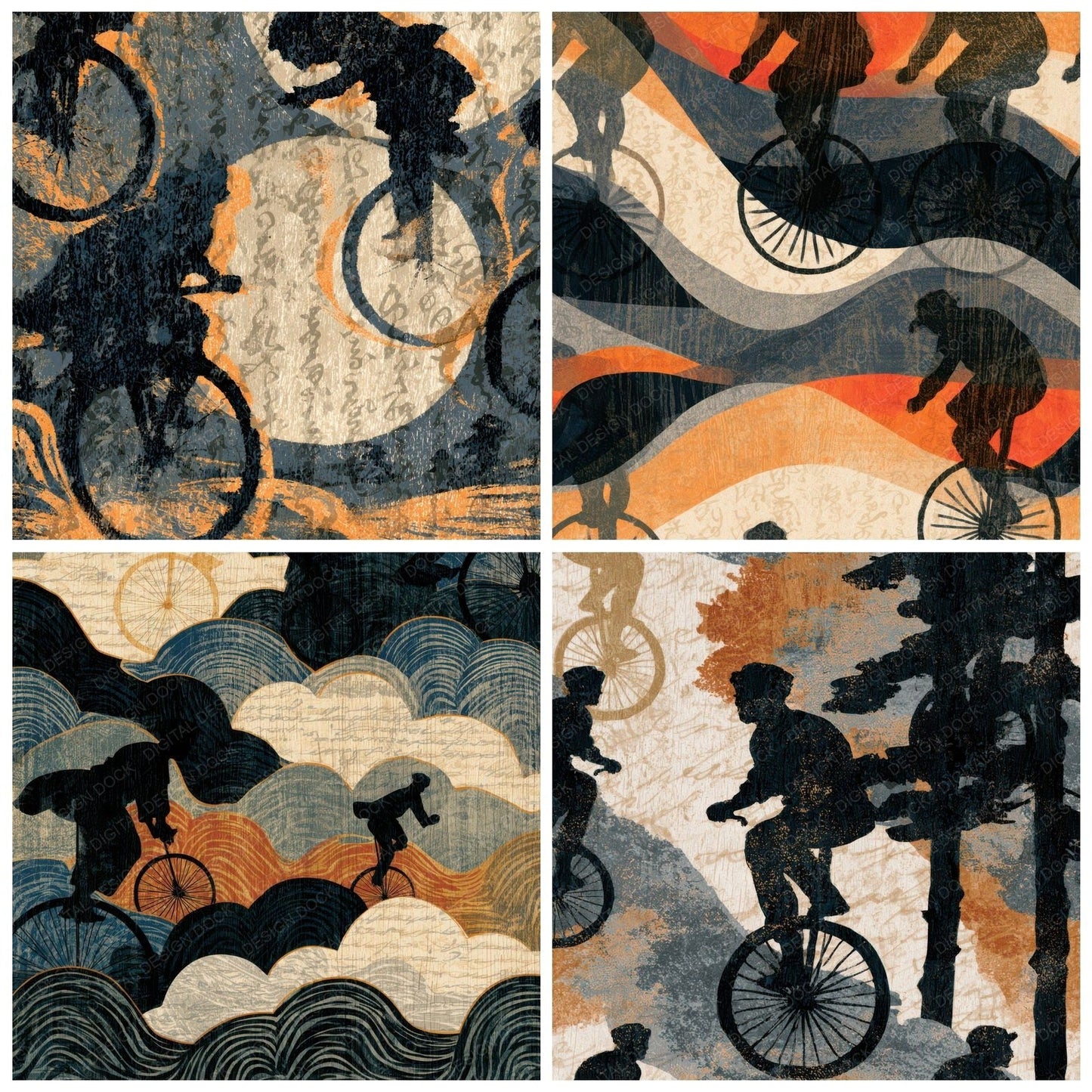 Ukiyo-e Unicycle Carnival Bone Digital Paper Pack (DDD014003)