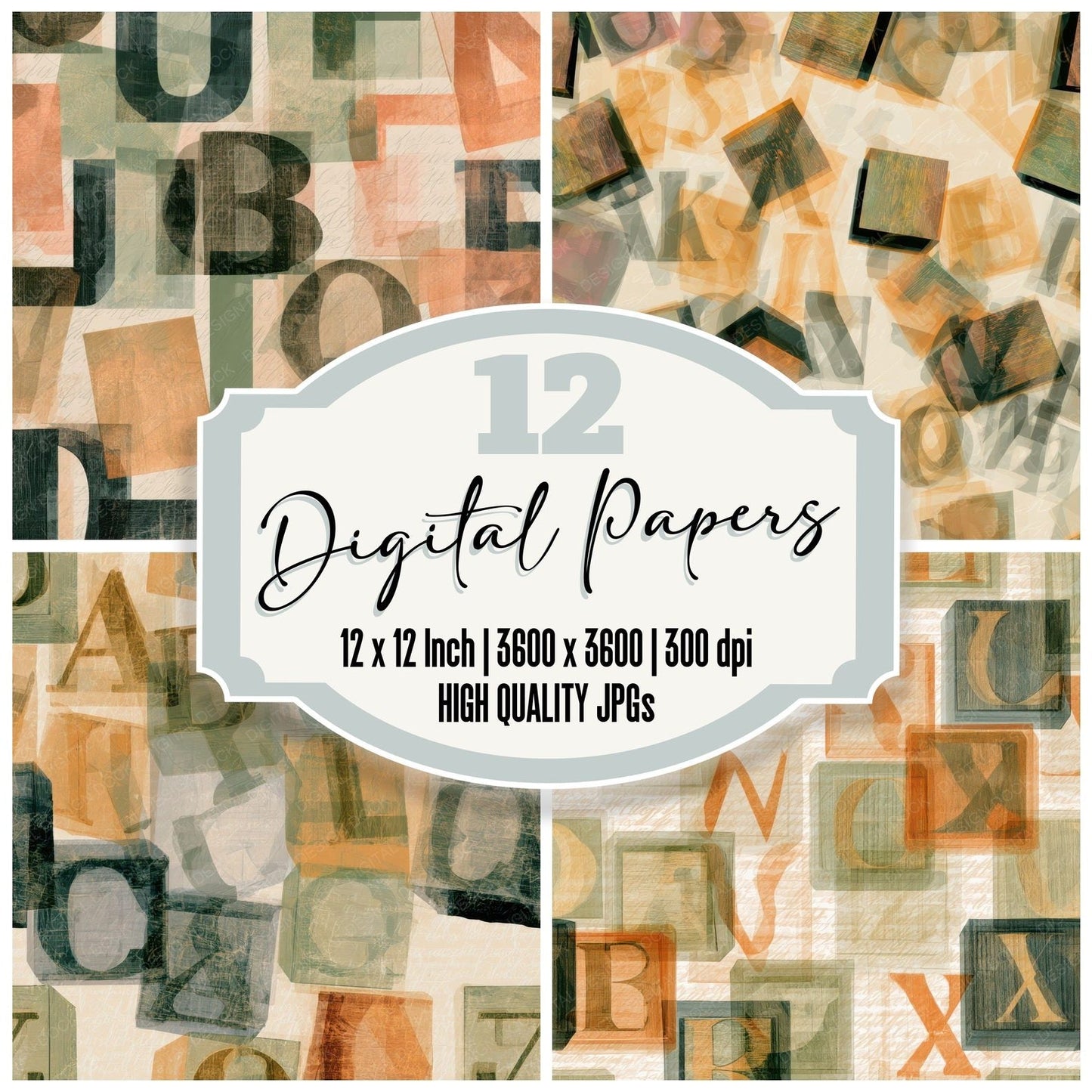 X-ray Alphabet Blocks Apricot Pistachio Digital Paper Pack (DDD014004)